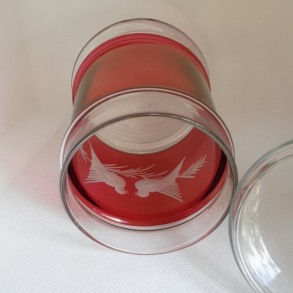 Vintage Etched Cranberry Flash Glass Jar Doves Birds - Picture 6 of 12